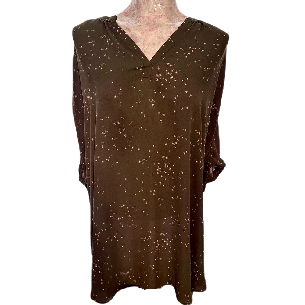 A.N.A A New Approach Women’s V-Neck Olive Green Dandelion Blouse Size‎ XL - Picture 14 of 15